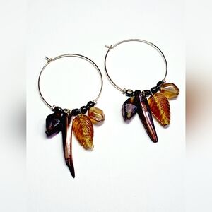 Handmade Earrings Leaf Whimsy Hoop 18k Gold Plated